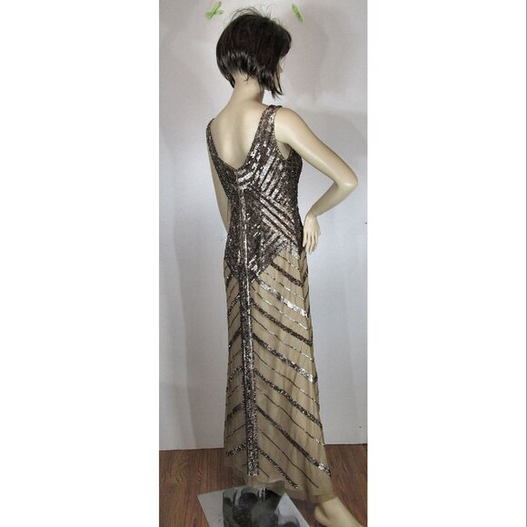 Adrianna Papell Linear Beaded Gown, Antique Copper, Womens Size 2 - Picture 5 of 6